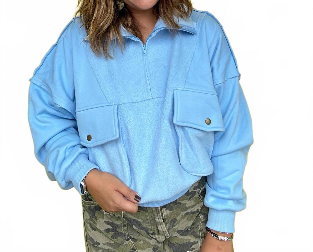 NEW AEMI + CO carter quarter-zip pullover sweatshirt in blue